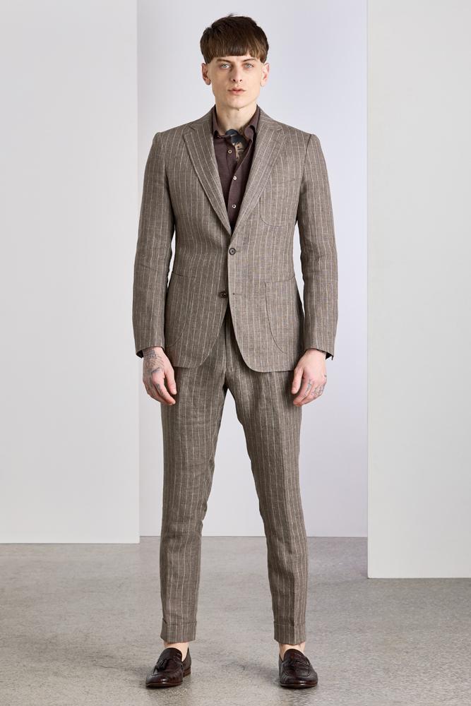 The Havana Suit - Light Brown Pinstripe Linen