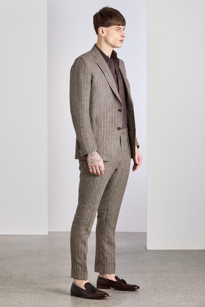 The Havana Suit - Light Brown Pinstripe Linen