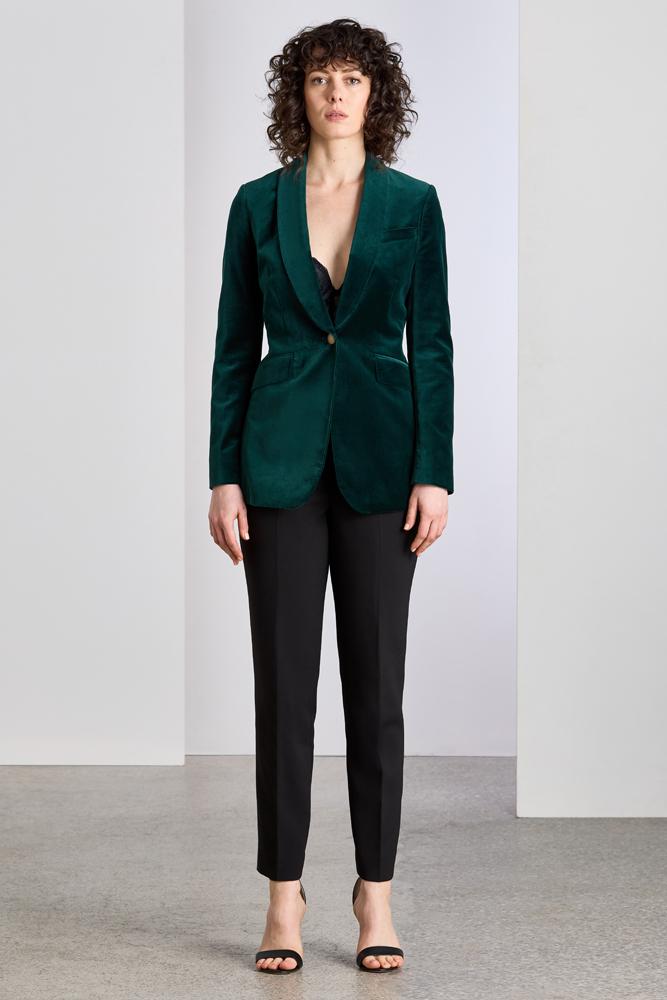 Celine Shawl Jacket - Emerald Green Velvet