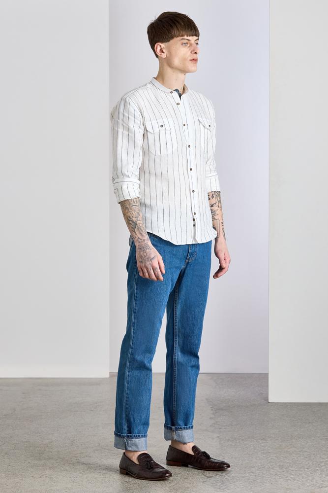 Massimo Shirt - White and Navy Pinstripe Linen