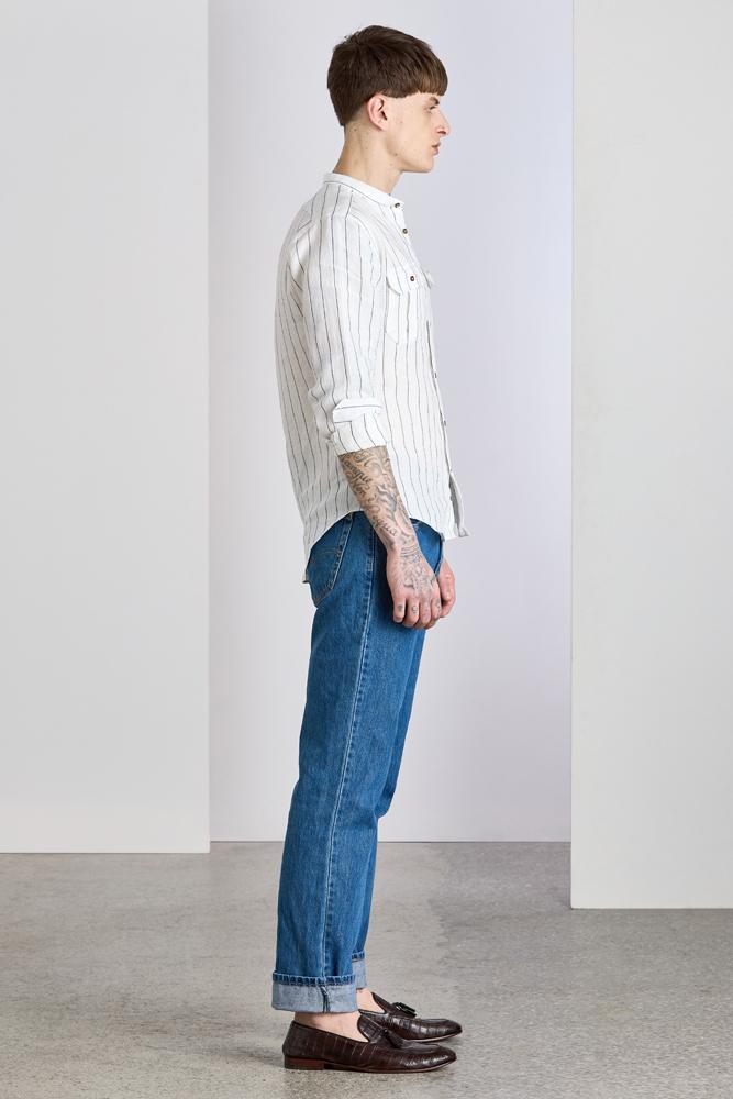 Massimo Shirt - White and Navy Pinstripe Linen