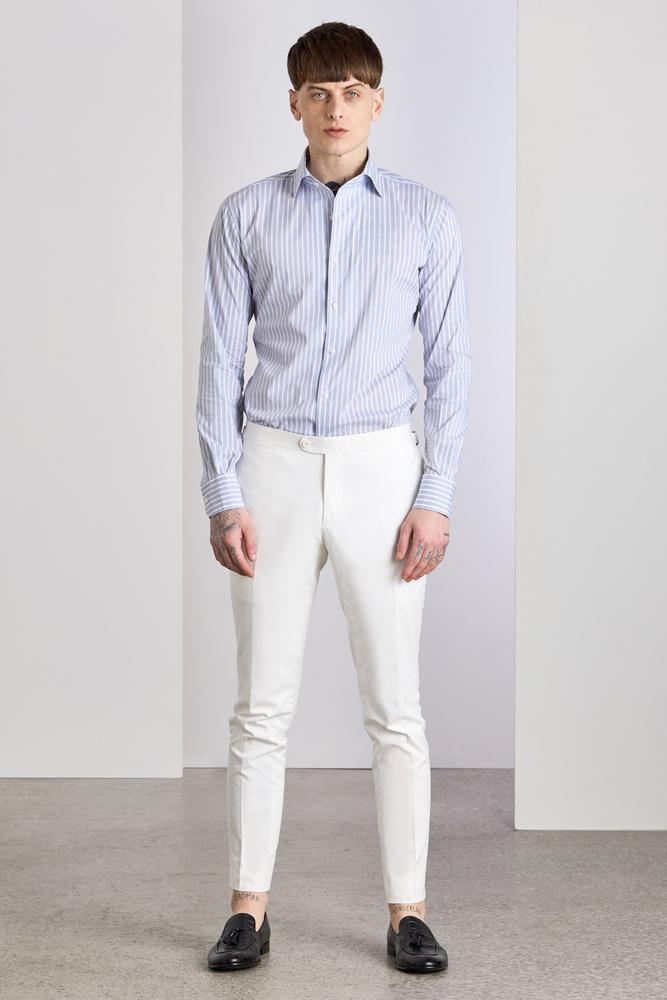 Cooper Shirt  - One Piece Collar Grey with White Stripe Cotton