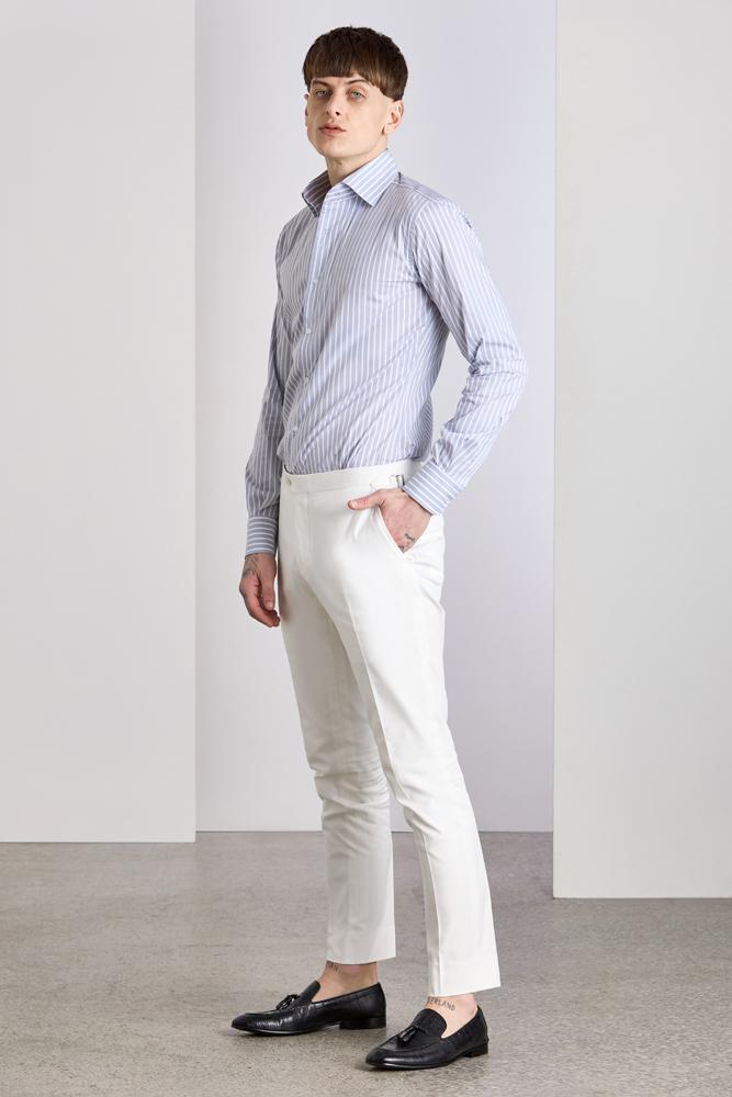 Cooper Shirt  - One Piece Collar Grey with White Stripe Cotton