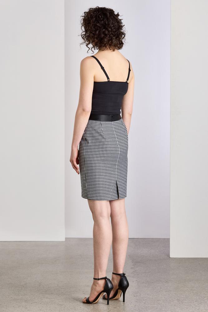 Aria Skirt - Black and White Houndstooth Contrast