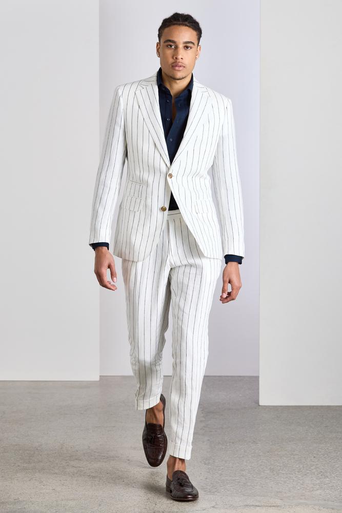 The Greyson Suit - White and Navy Pinstripe Linen