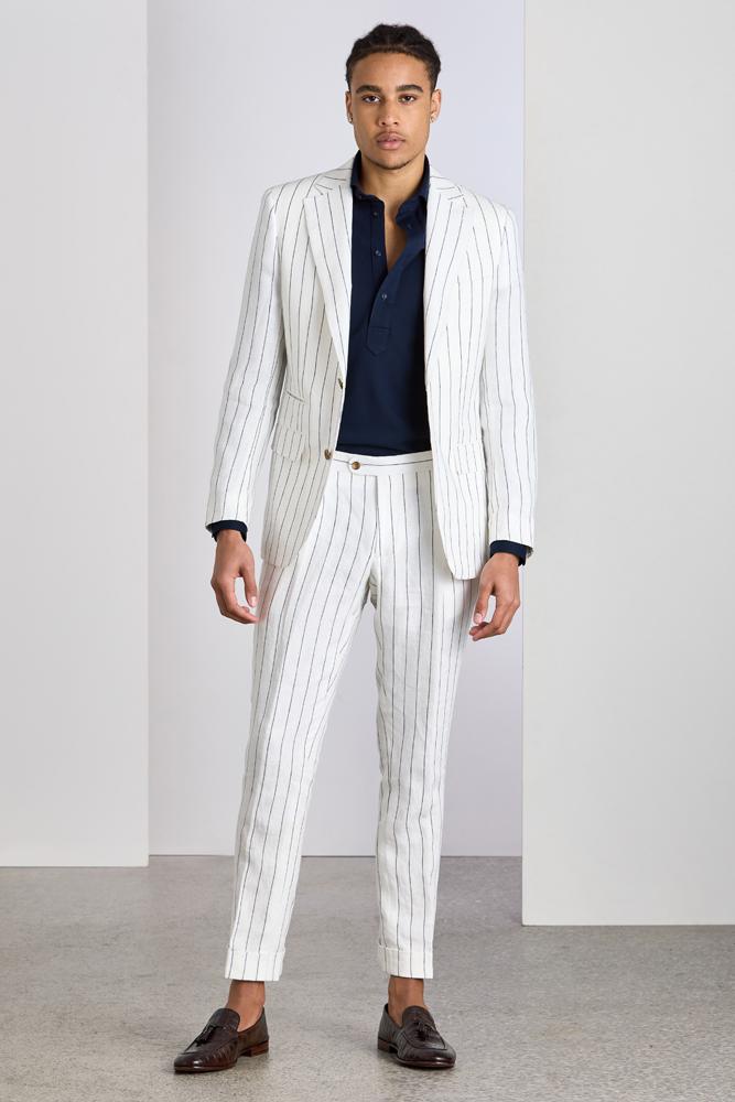 The Greyson Suit - White and Navy Pinstripe Linen