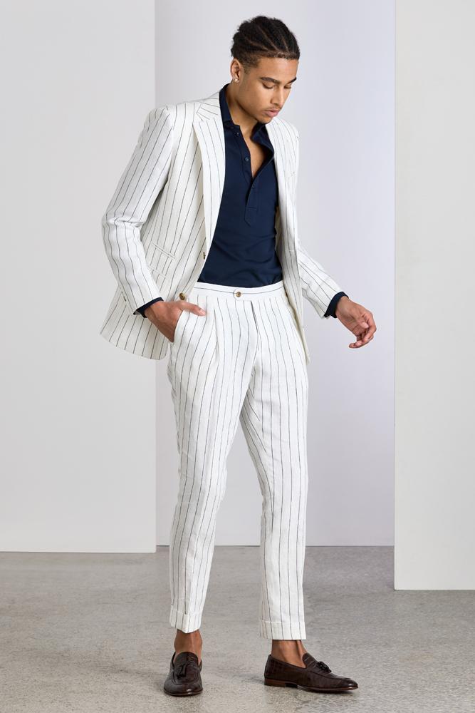 The Greyson Suit - White and Navy Pinstripe Linen