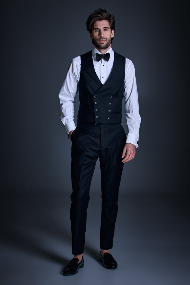 Albert DB Waistcoat - Black Wool 004