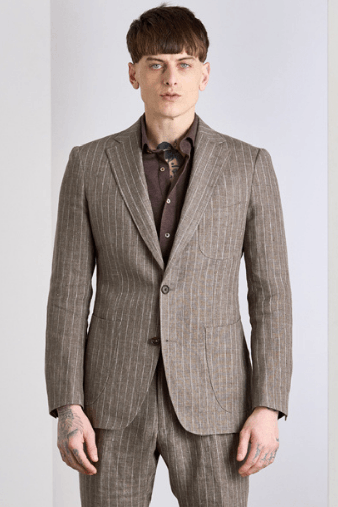 The David Jacket - Light Brown Pinstripe Linen