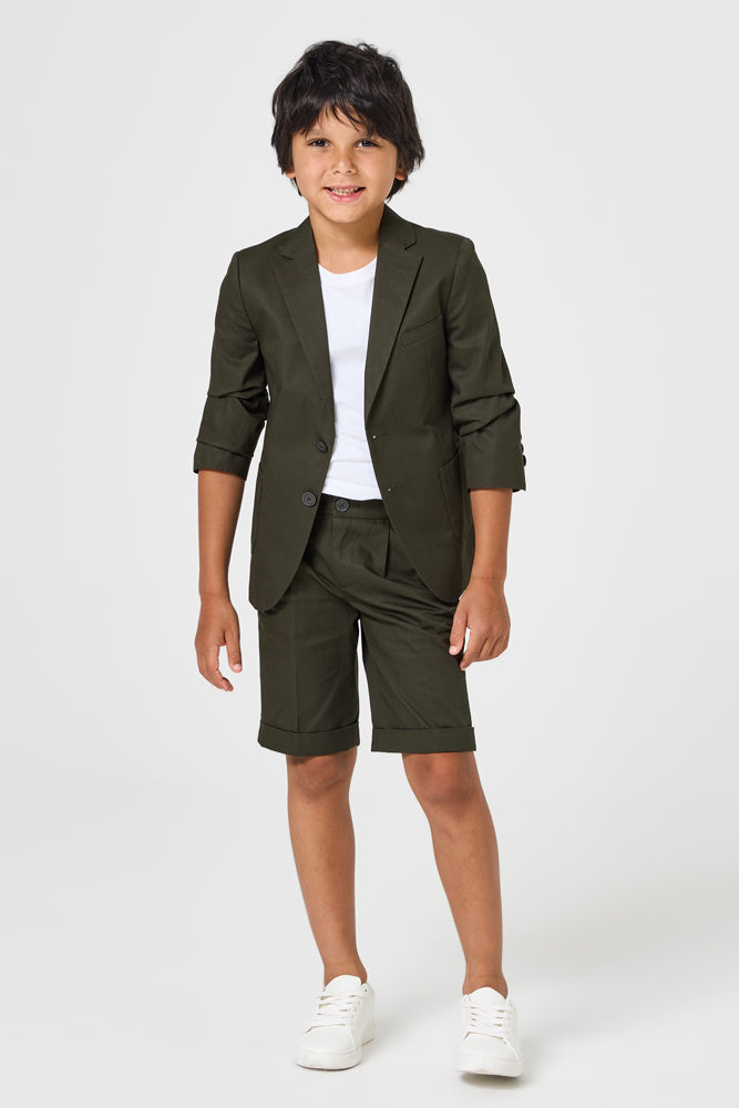 Hendrix 2 Piece Shorts Suit - Olive Cotton