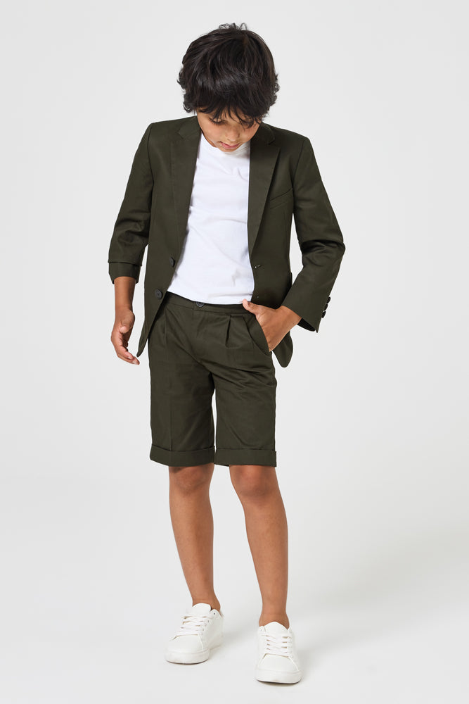 Hendrix 2 Piece Shorts Suit - Olive Cotton