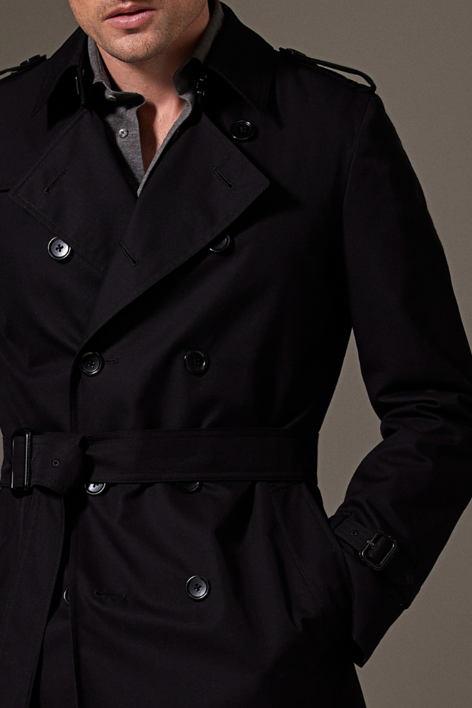 Theodore Trench Coat - Black Cotton Gabardine