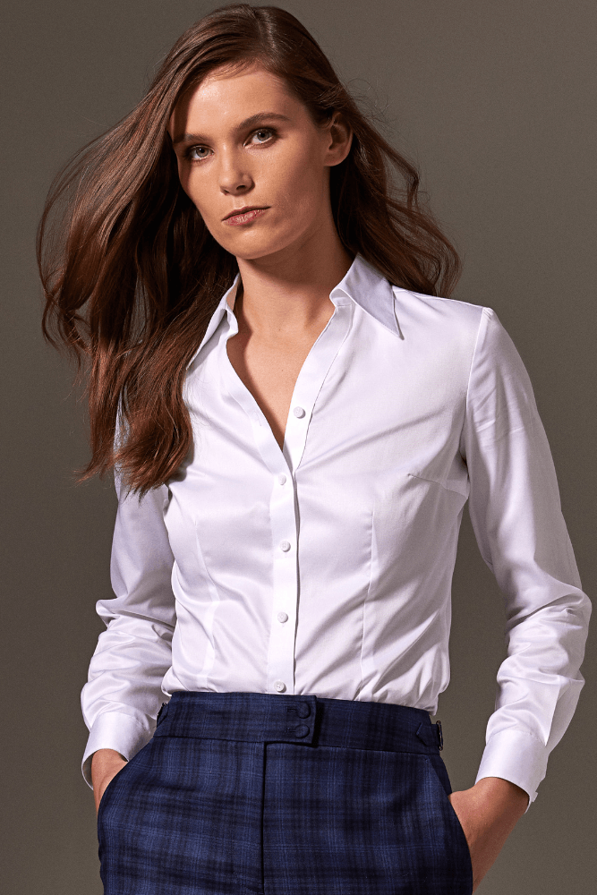 Violet V-Shape Front Shirt - White Cotton