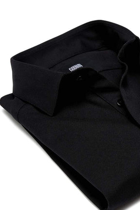 Magnus Short Sleeve Polo Top - Black Cotton Pique