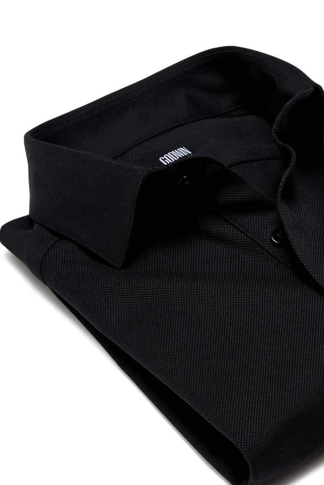 Magnus Short Sleeve Polo Top - Black Cotton Pique