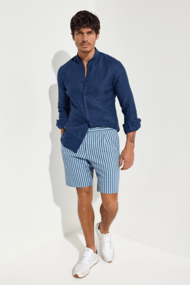 Oliver Casual Shorts - Blue Stripe Seersucker