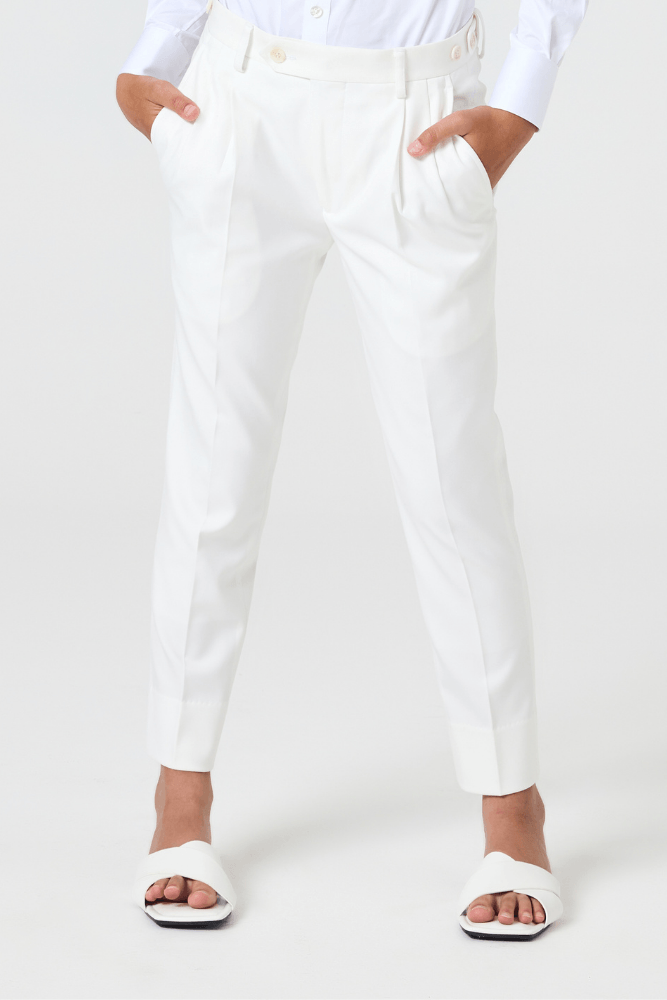 Jude Pleated Chino Pants - White Stretch