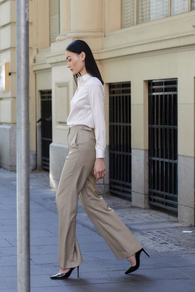 Emma Wide Leg Pant - Sand Wool