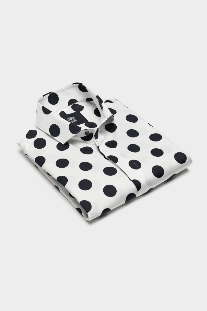 Lamarr Luxe Shirt - White with Large Black Spots