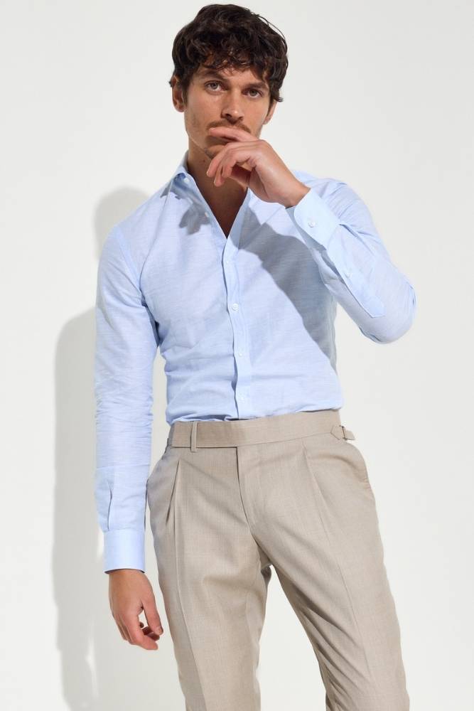 Nolan Shirt - Light  Blue Cotton Linen