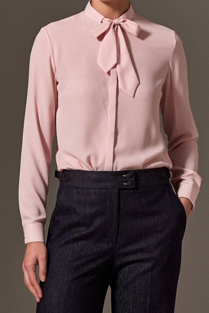 Eva Long Sleeve Blouse - Pink Silk Stretch