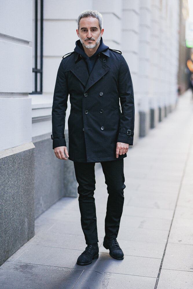 Theodore Trench Coat - Black Cotton Gabardine