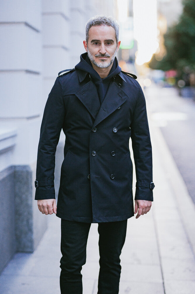 Theodore Trench Coat - Black Cotton Gabardine