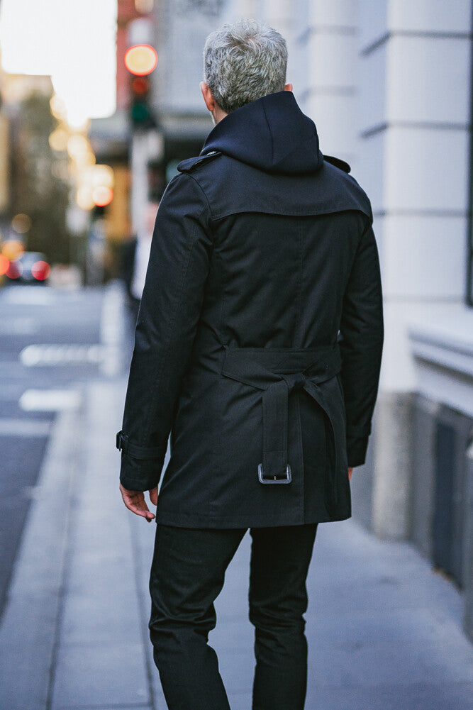 Theodore Trench Coat - Black Cotton Gabardine