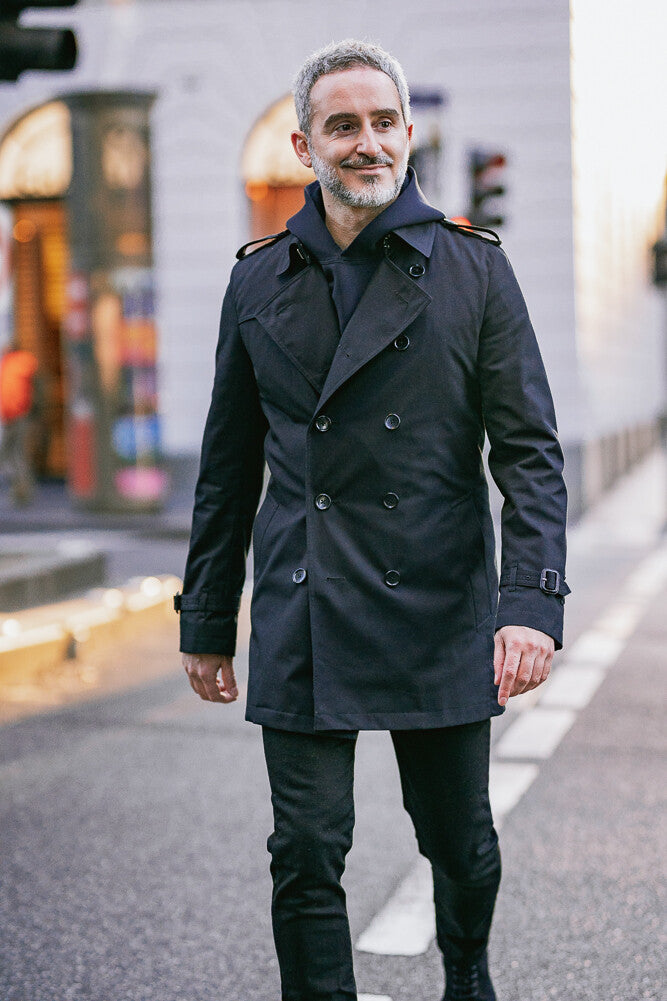 Theodore Trench Coat - Black Cotton Gabardine