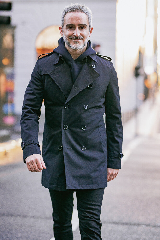 Theodore Trench Coat - Black Cotton Gabardine