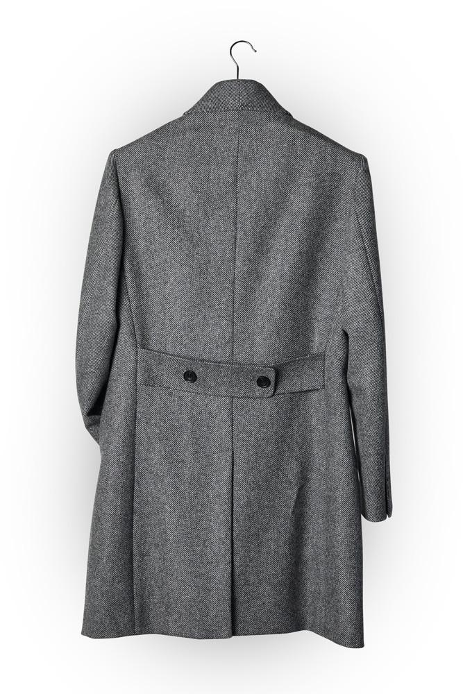 Roman Shawl Coat - Grey Wide Herringbone Lambs Wool