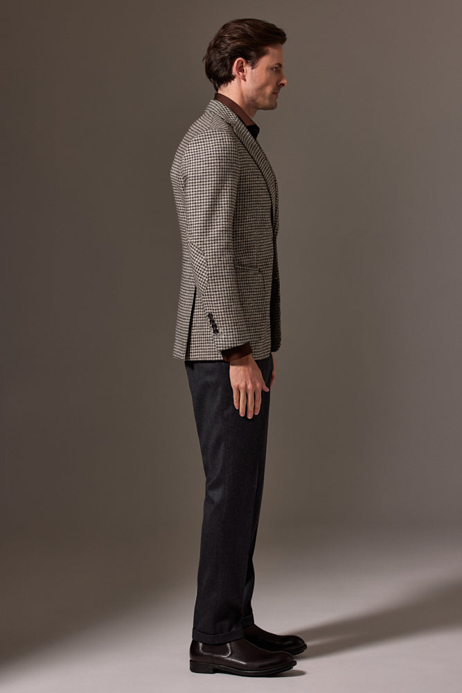 Liam Sports Jacket - Three Shades Houndstooth Undyed Wool