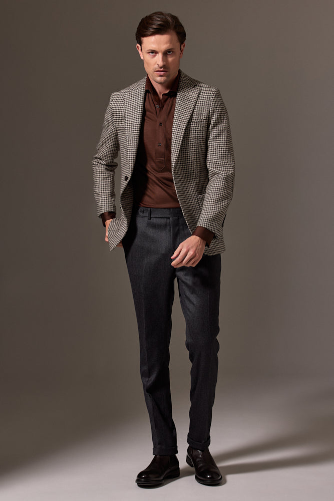 Liam Sports Jacket - Three Shades Houndstooth Undyed Wool