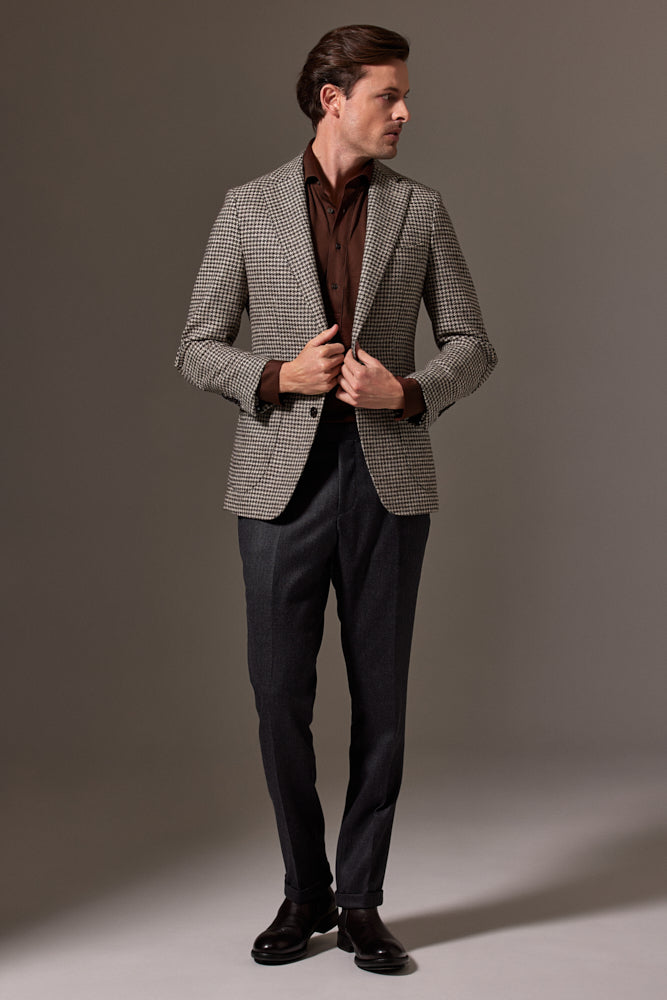 Liam Sports Jacket - Three Shades Houndstooth Undyed Wool