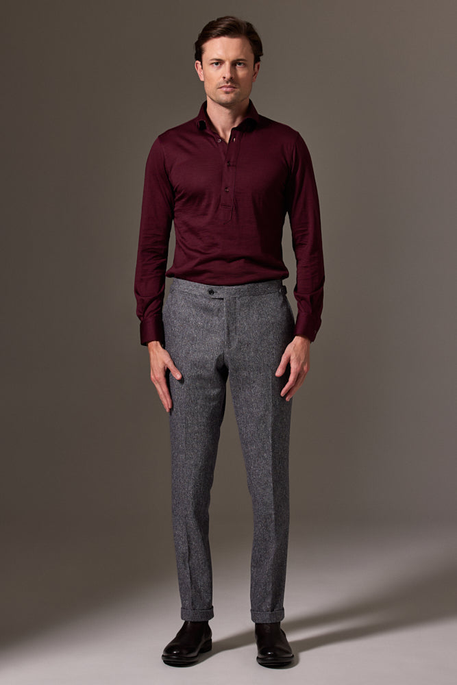 Magnus Long Sleeve Polo Shirt - Burgundy Merino Wool