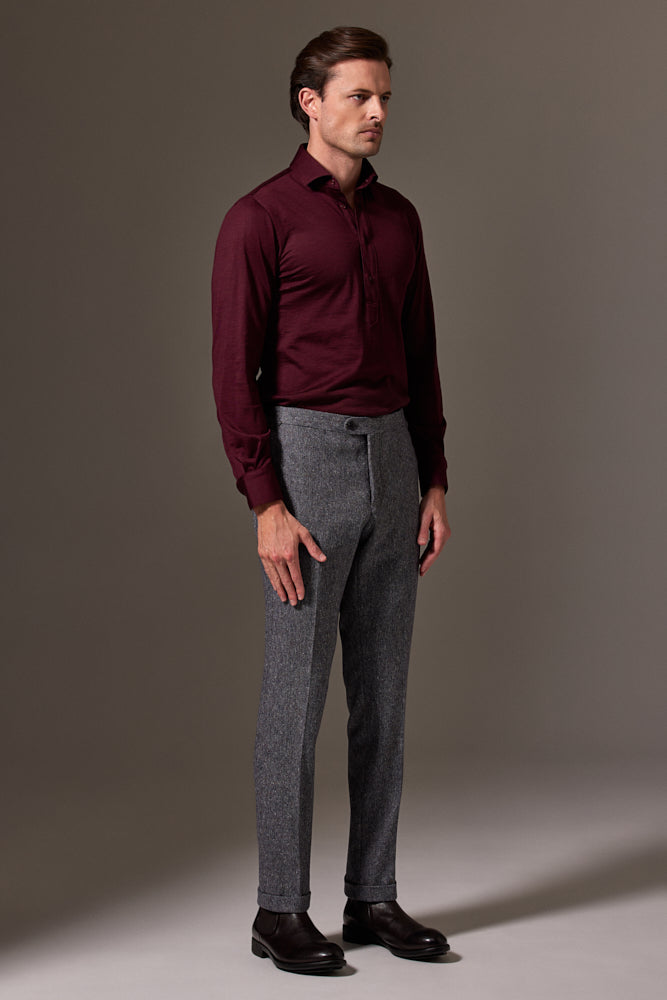 Magnus Long Sleeve Polo Shirt - Burgundy Merino Wool