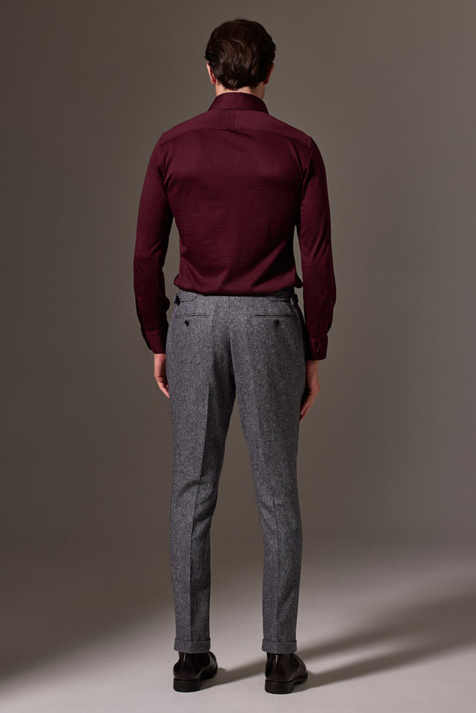 Magnus Long Sleeve Polo Shirt - Burgundy Merino Wool