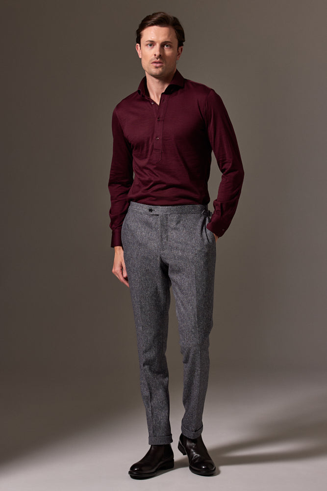 Magnus Long Sleeve Polo Shirt - Burgundy Merino Wool