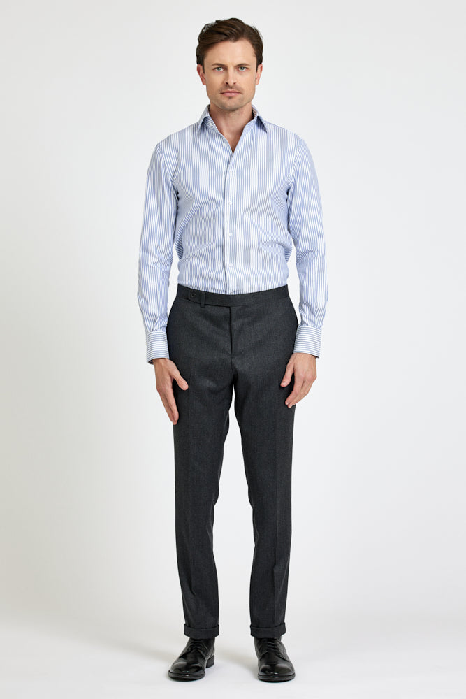 Cooper Super Lux Shirt - Navy and White Thick Stripe Twill Cotton
