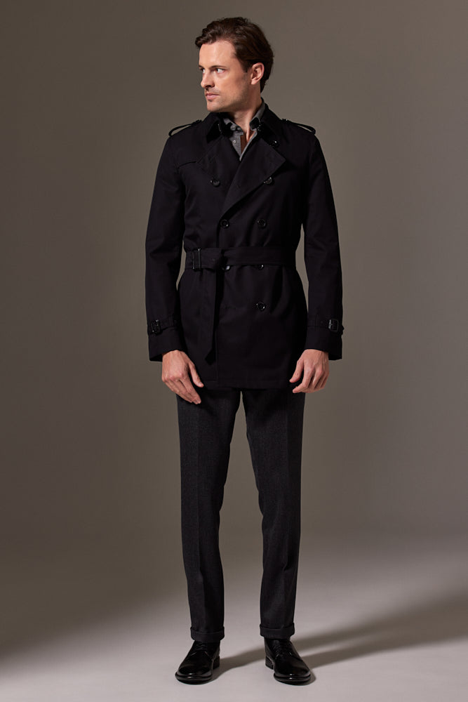 Theodore Trench Coat - Black Cotton Gabardine