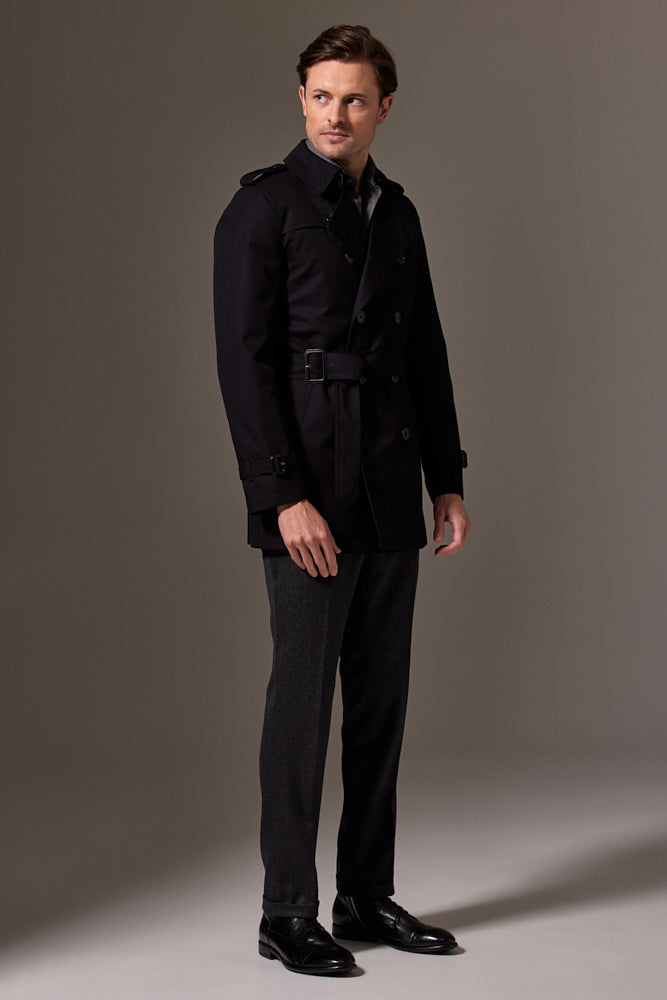 Theodore Trench Coat - Black Cotton Gabardine