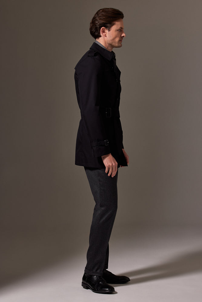 Theodore Trench Coat - Black Cotton Gabardine