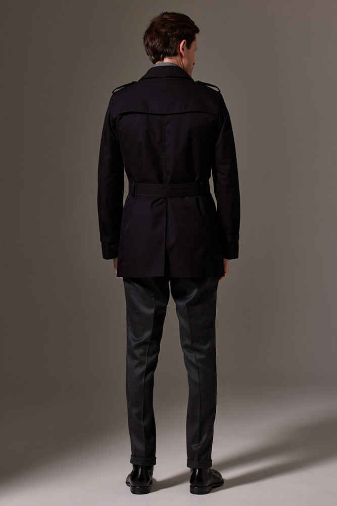 Theodore Trench Coat - Black Cotton Gabardine