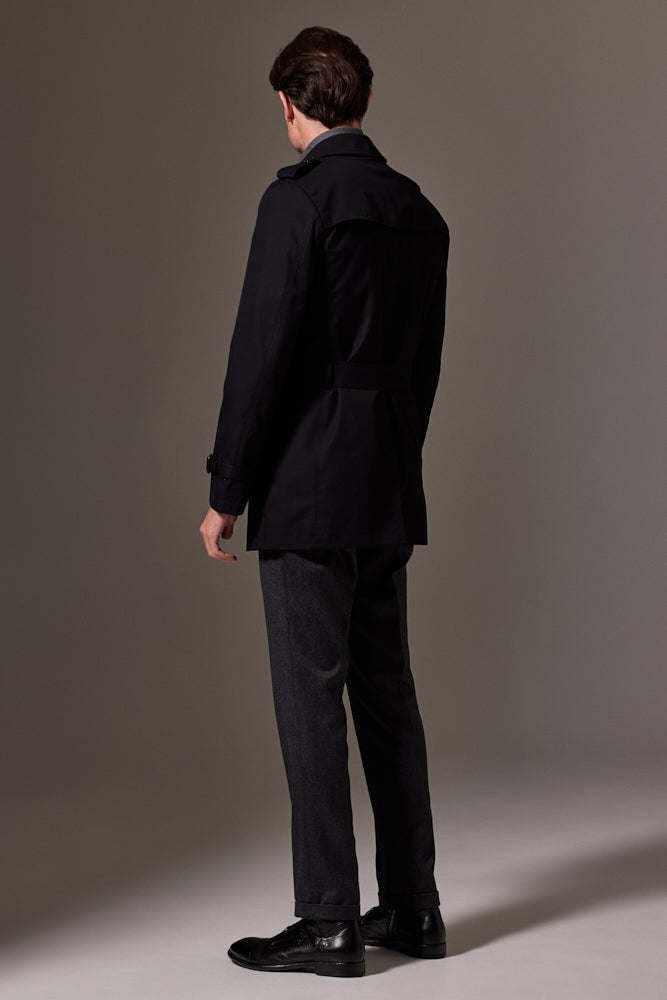 Theodore Trench Coat - Black Cotton Gabardine
