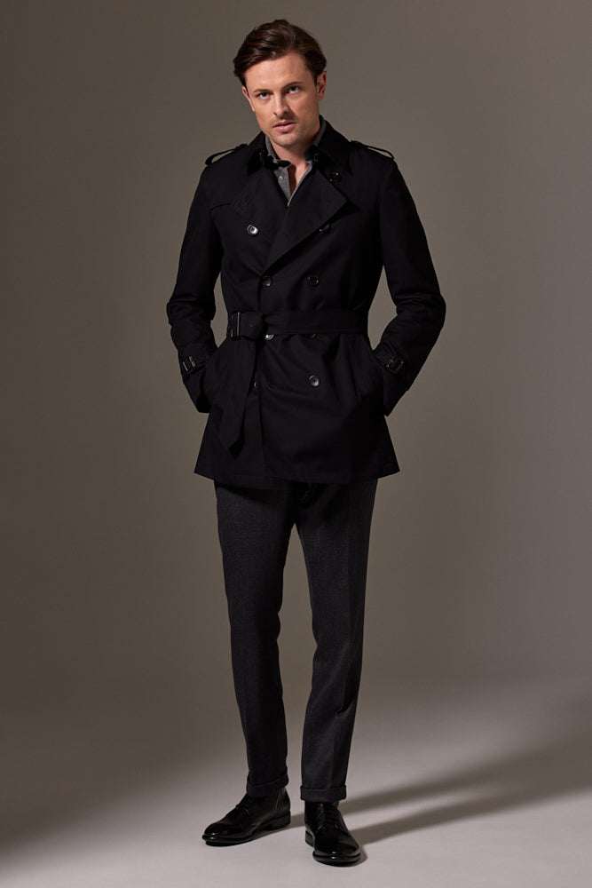 Theodore Trench Coat - Black Cotton Gabardine