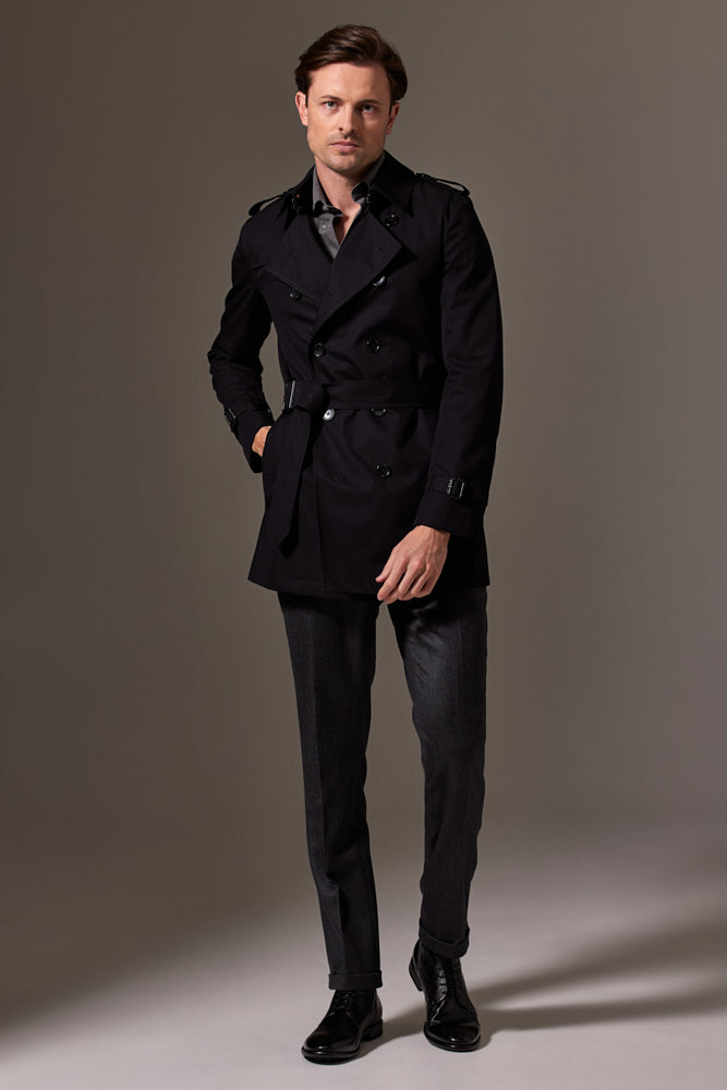 Theodore Trench Coat - Black Cotton Gabardine