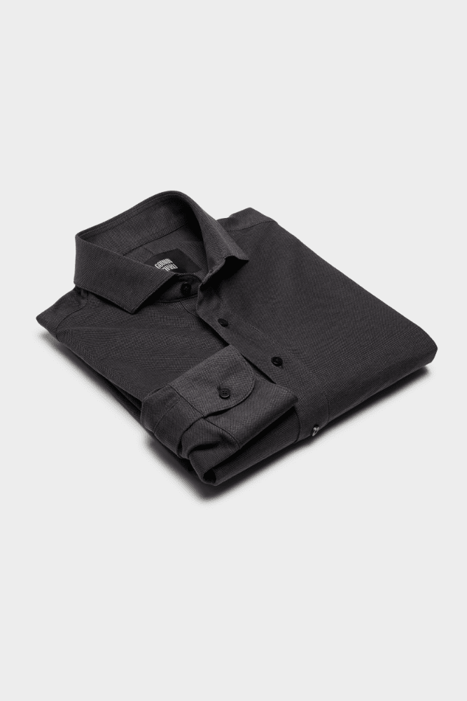 Magnus Long Sleeve Polo Shirt - Charcoal Cotton Pique