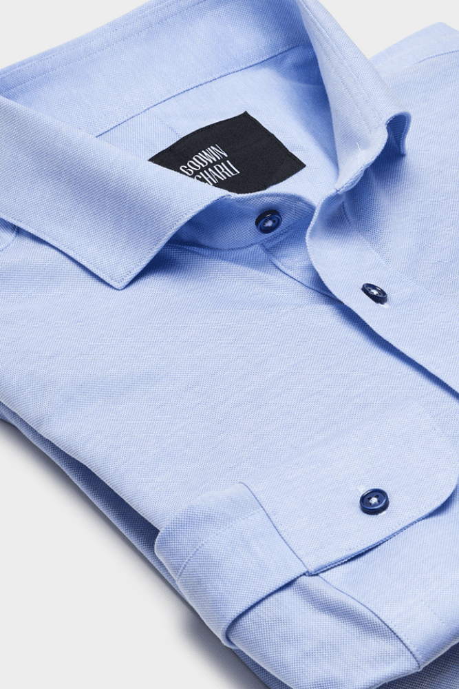 Magnus Long Sleeve Polo Shirt - Lt Blue Cotton Pique