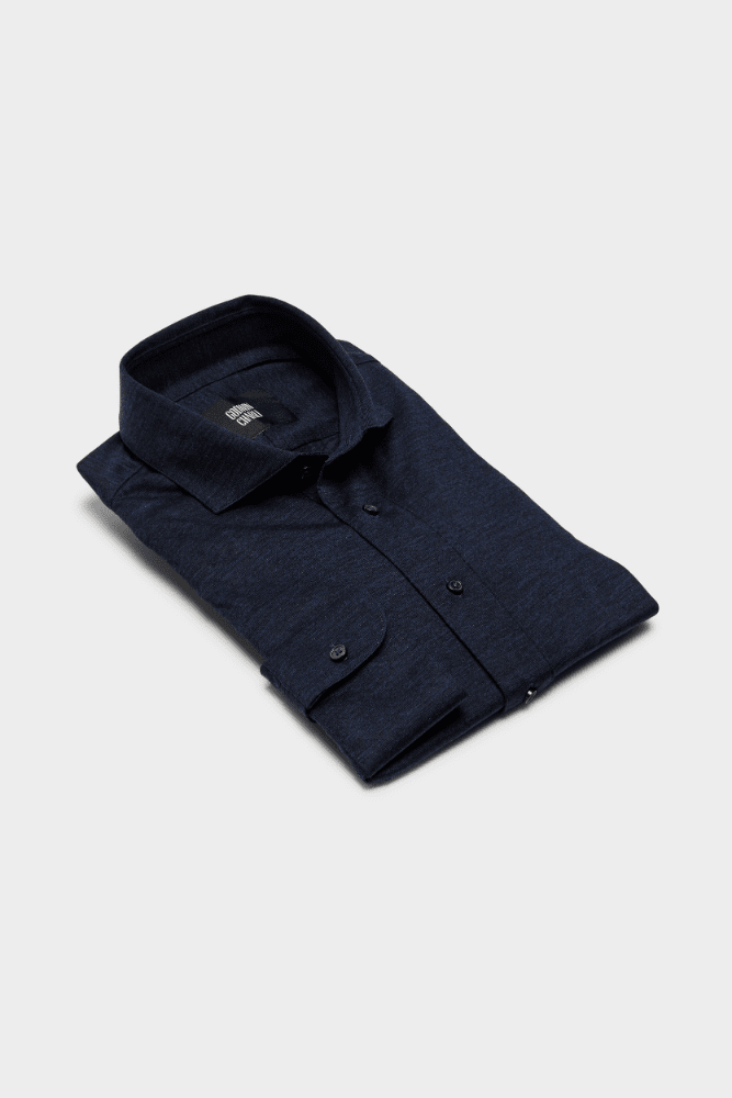 Magnus Long Sleeve Polo Shirt - Navy Merino Wool
