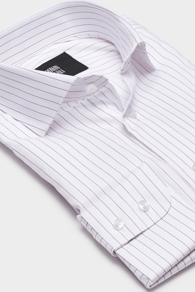 Pilot (BC) Shirt - White with Narrow Red Stripe Cotton